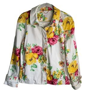 Charter Club Blazer Jacket Sz L Floral Button Front Colorful Cottagecore Grandma